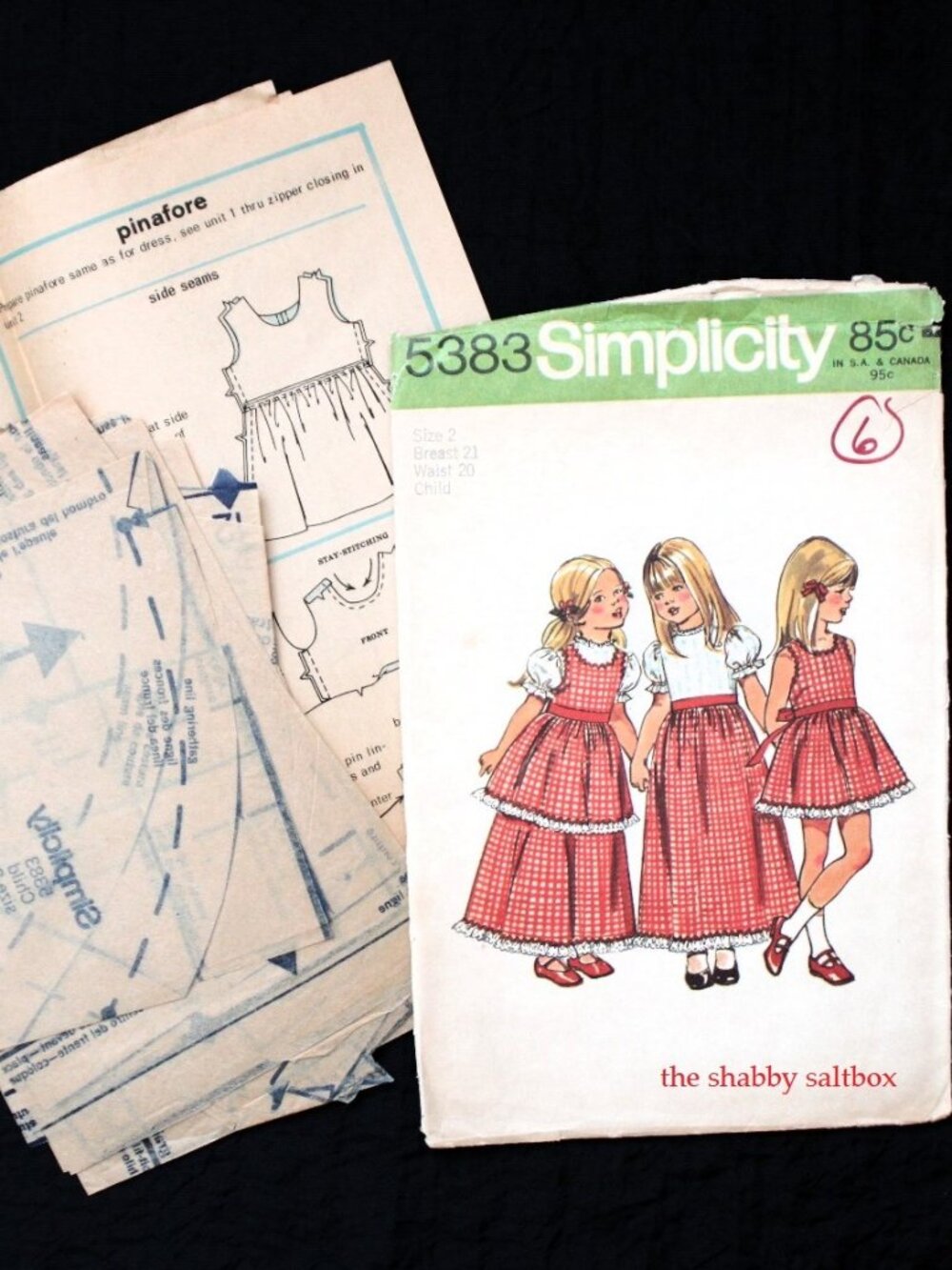 VTG Simplicity 5383 Girls Dress & Pinafore Size 2 Toddler Prairie Cottagecore